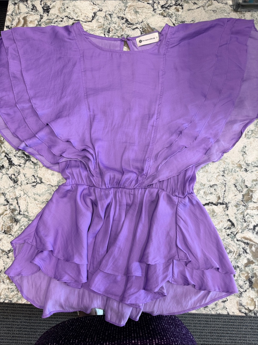 The Impeccable Pig Lavender Flutter Sleeve Peplum Blouse